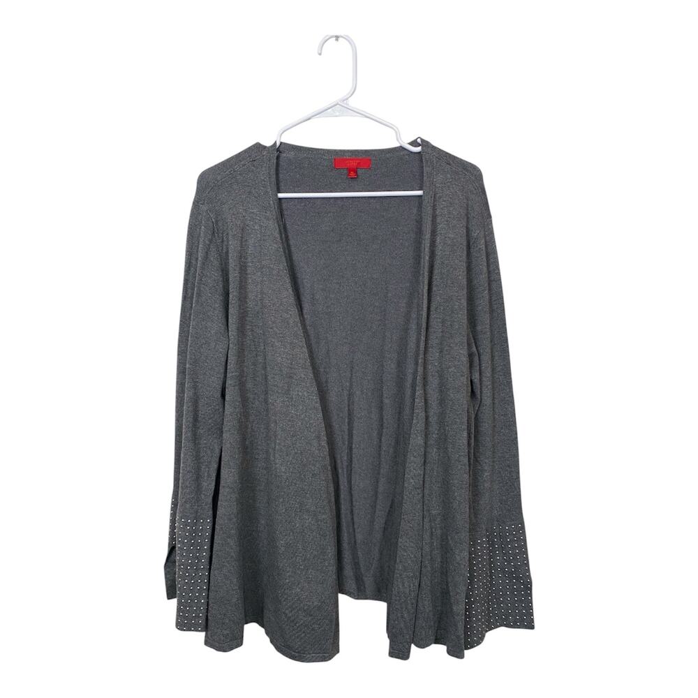 Jennifer Lopez Women Gray Knit Open Front Sweater Metal Embelishes Size XL